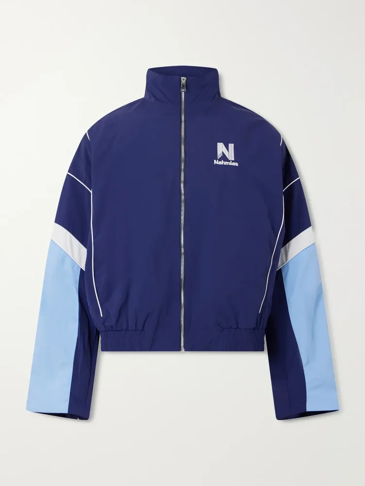Logo-Embroidered Striped Nylon Jacket