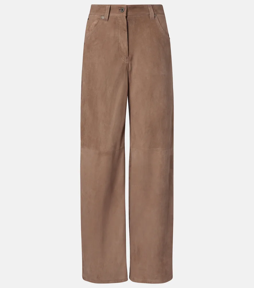 Suede wide-leg pants