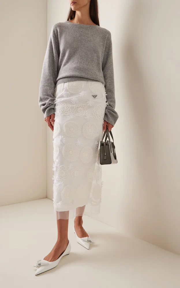 Duchesse Embroidered Silk Midi Skirt