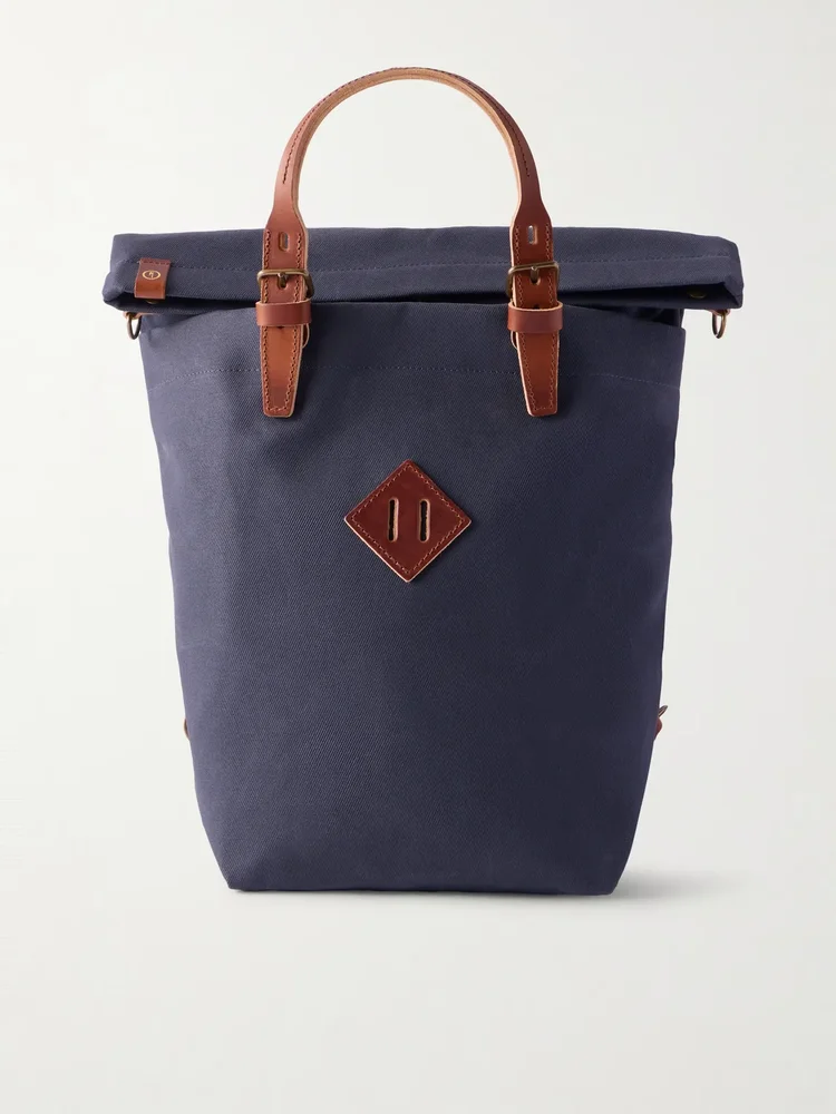 Woody Leather-Trimmed Waxed Cotton-Canvas Backpack