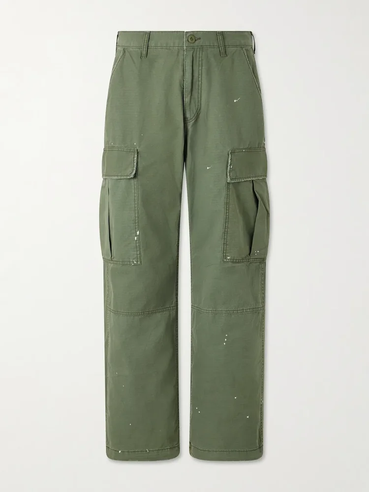 Wide-Leg Paint-Splattered Cotton-Ripstop Cargo Trousers