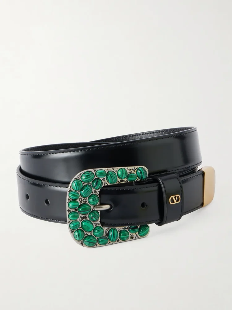 VLogo embellished leather belt