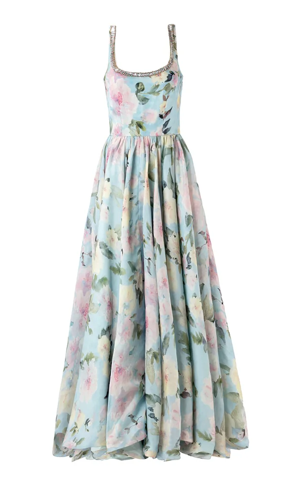 Blue Botanica Haze Silk Maxi Dress