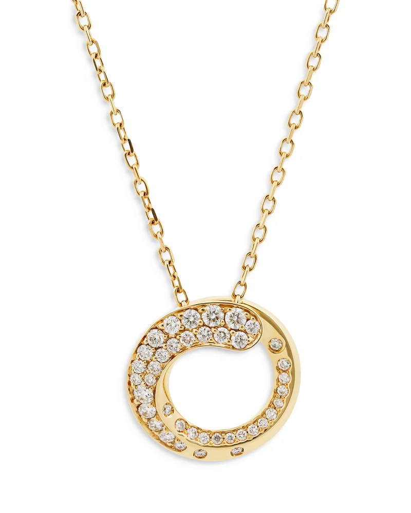 18K Yellow Gold Like Diamond Pavé Circle Pendant Necklace, 14-16"
