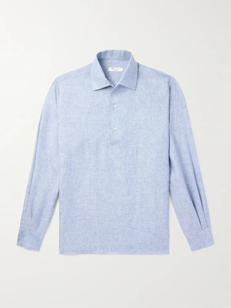 André Linen Half-Placket Shirt
