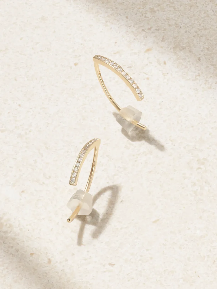 Wishbone 14-karat recycled gold diamond earrings