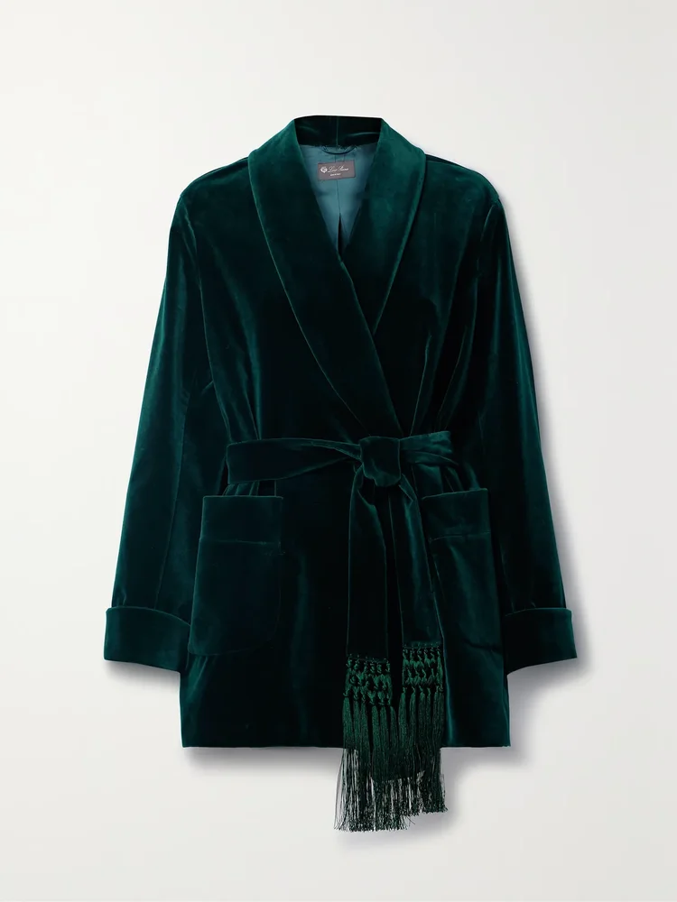 Raniya belted macramé-trimmed cotton-blend velvet jacket