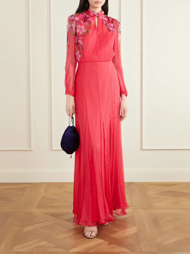 Floral-print Silk-crepon Midi Dress