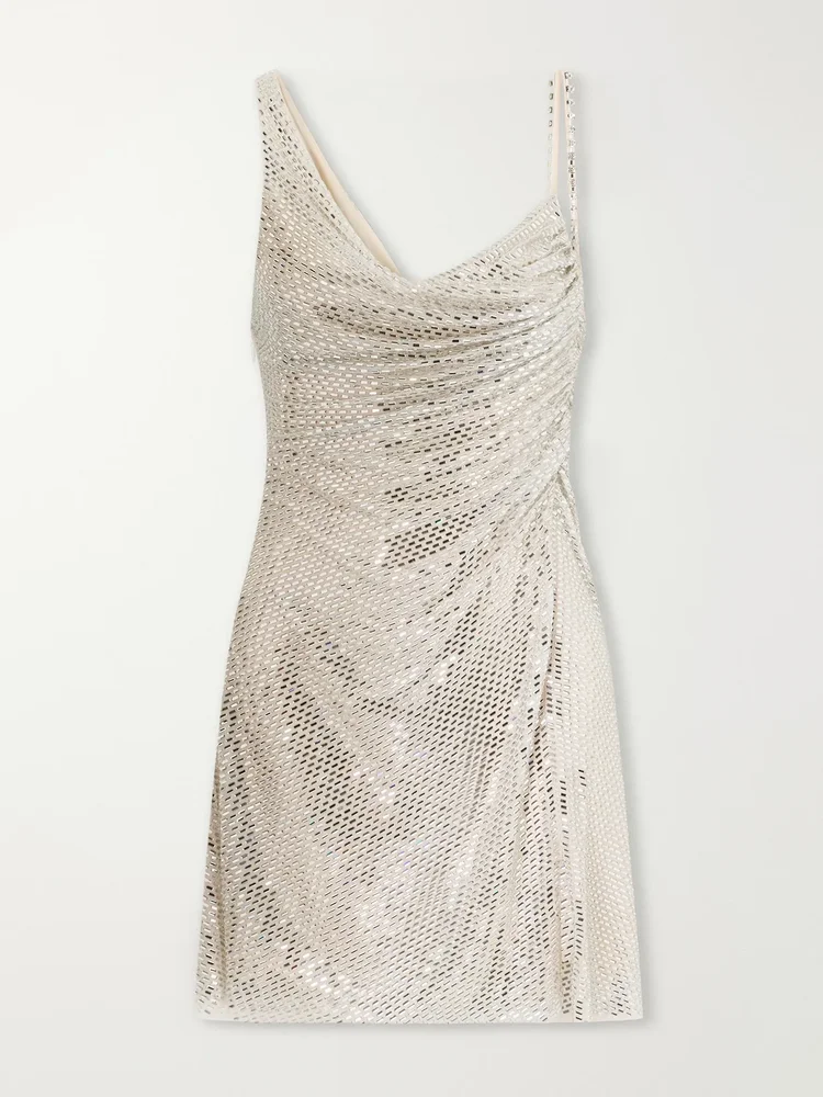 Embellished draped tulle mini dress