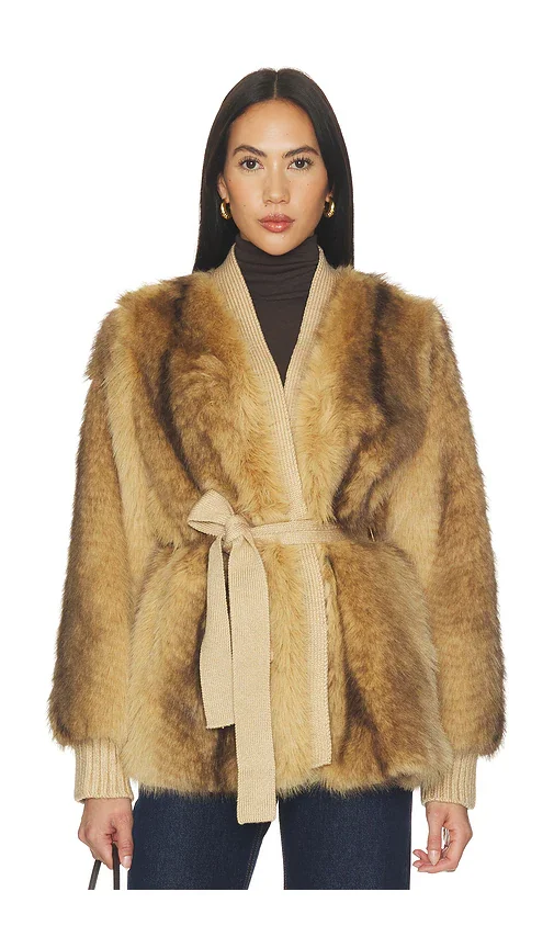 Heloise Faux Fur Belted Wrap Jacket
