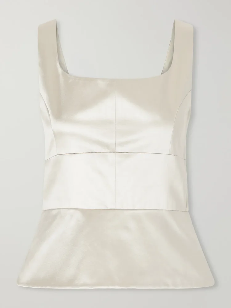 Paneled cotton-blend duchesse-satin tank