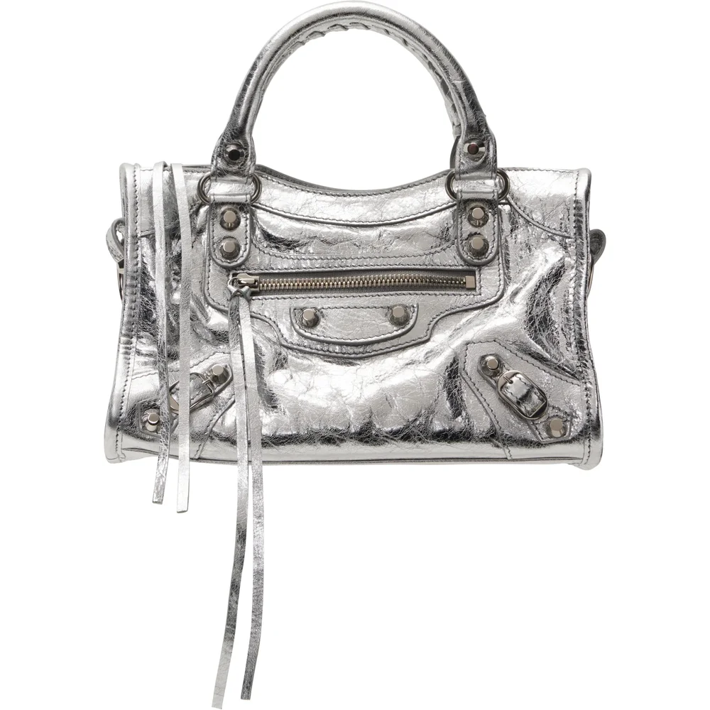 Silver 'Le City Mini' Metallic Lamb Leather Bag