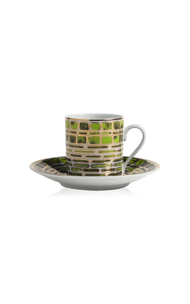 Gold-Detailed Porcelain Espresso Cup & Saucer