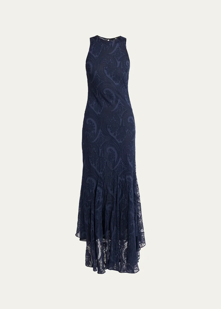 Long Sleeveless Paisley Jacquard Dress
