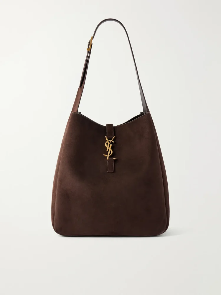 Logo-embellished suede tote