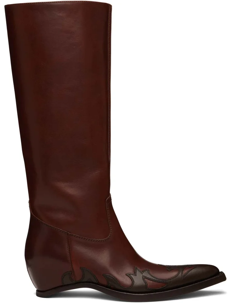 Tan Heel-Less Western Knee Boots