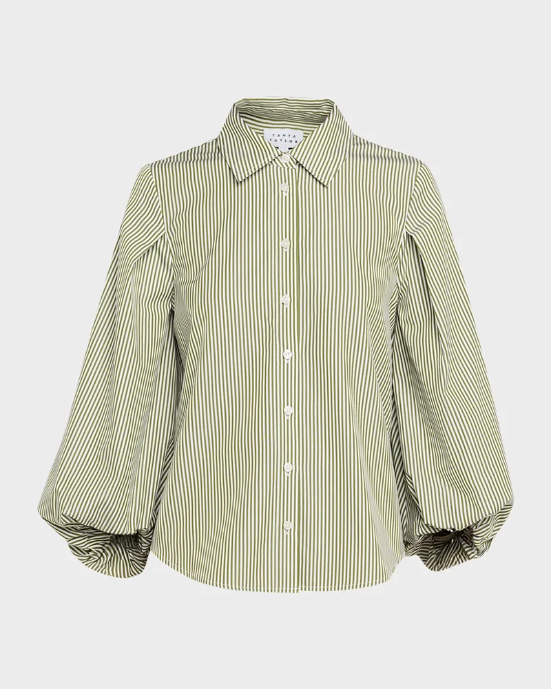 Marina Stripe Blouson-Sleeve Shirt