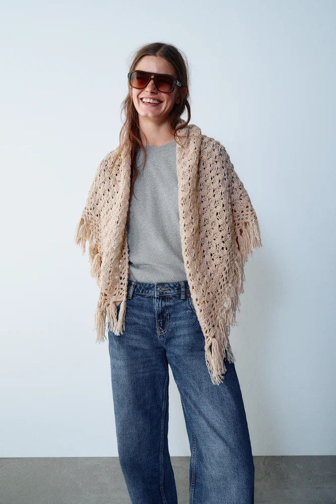Openwork Fringed Shawl