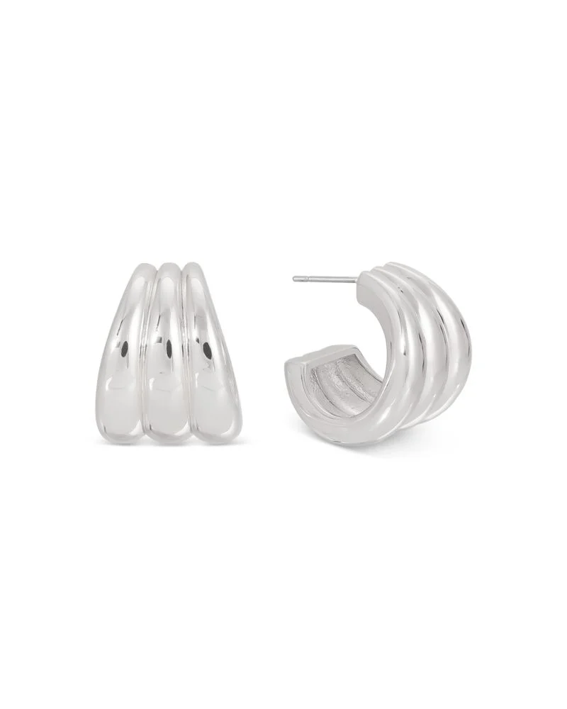 Triple Ribbed Huggie Hoop Earrings