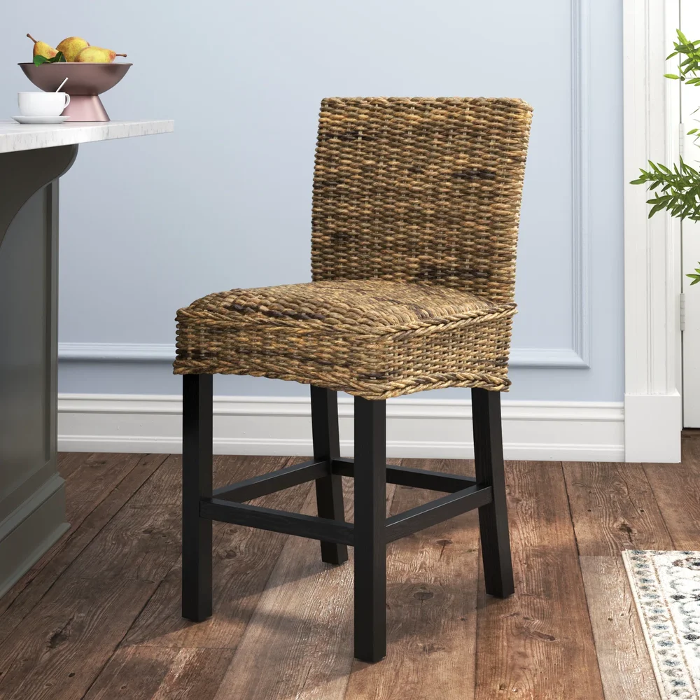 Felipe Wicker Counter Stool with Solid Wood Frame