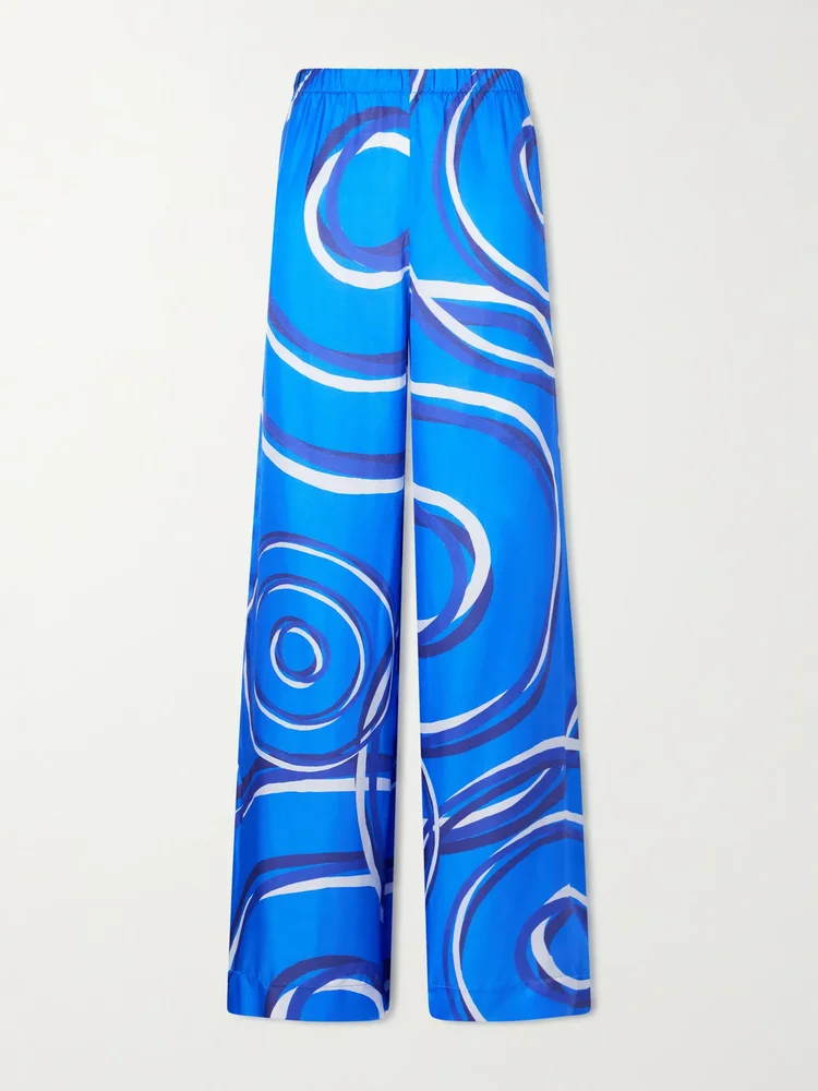 Elysia printed silk-blend satin wide-leg pants