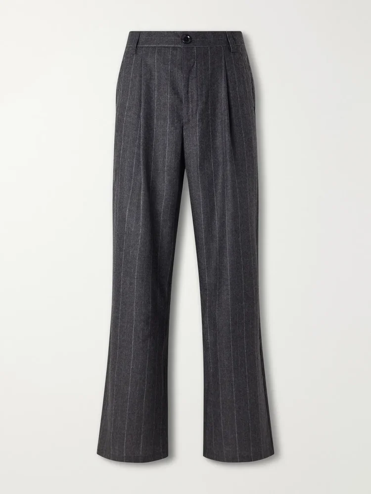 Orsman Flared Pleated Striped Wool-Blend Suit Trousers