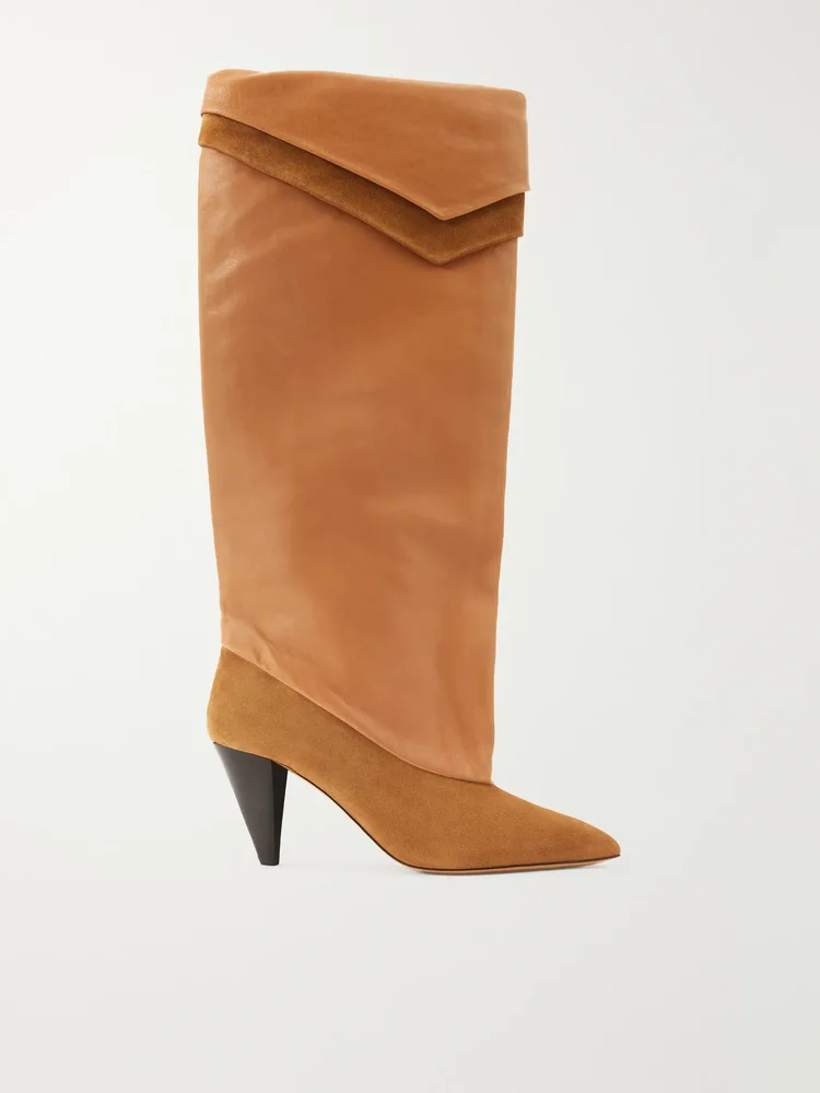 Lezra suede-trimmed leather knee boots