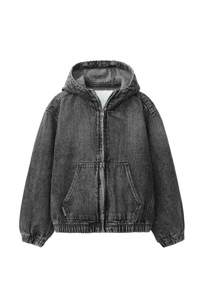 Hooded Denim Jacket With Label (Boys)