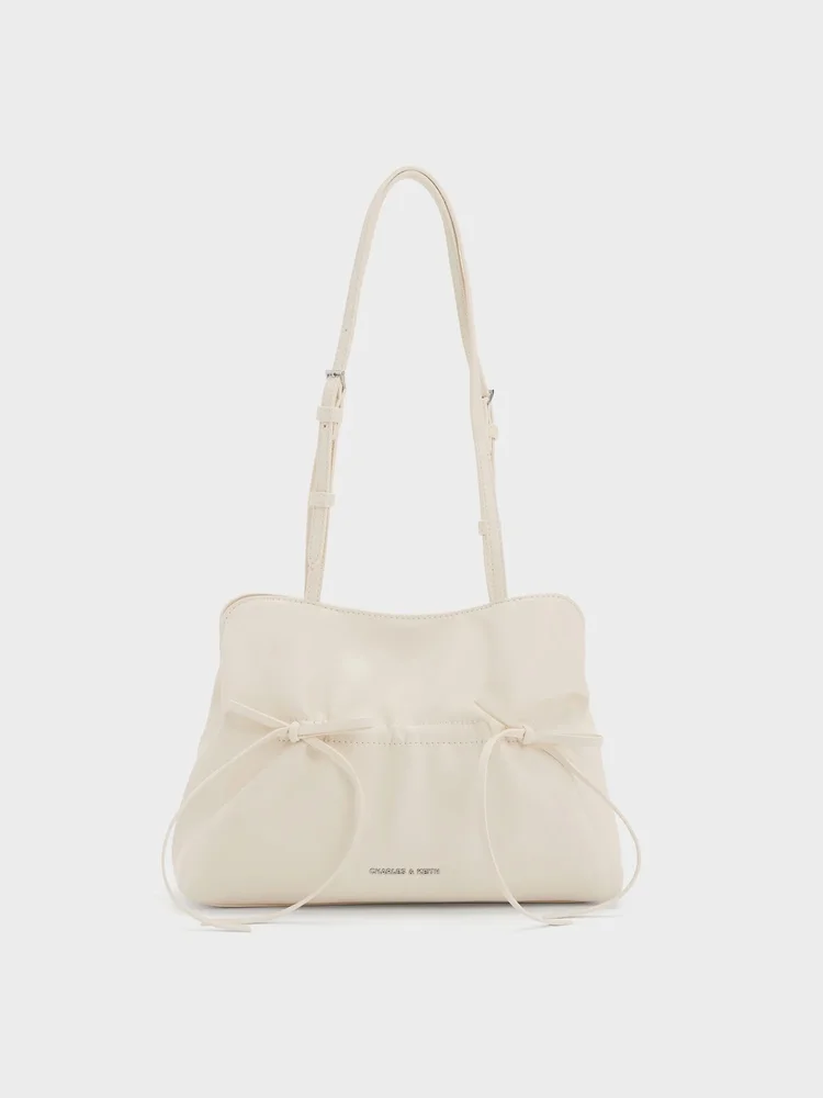 Reese Ruched Bow Shoulder Bag, Cream