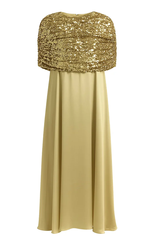 Gathered Sequined-Top Maxi Dress