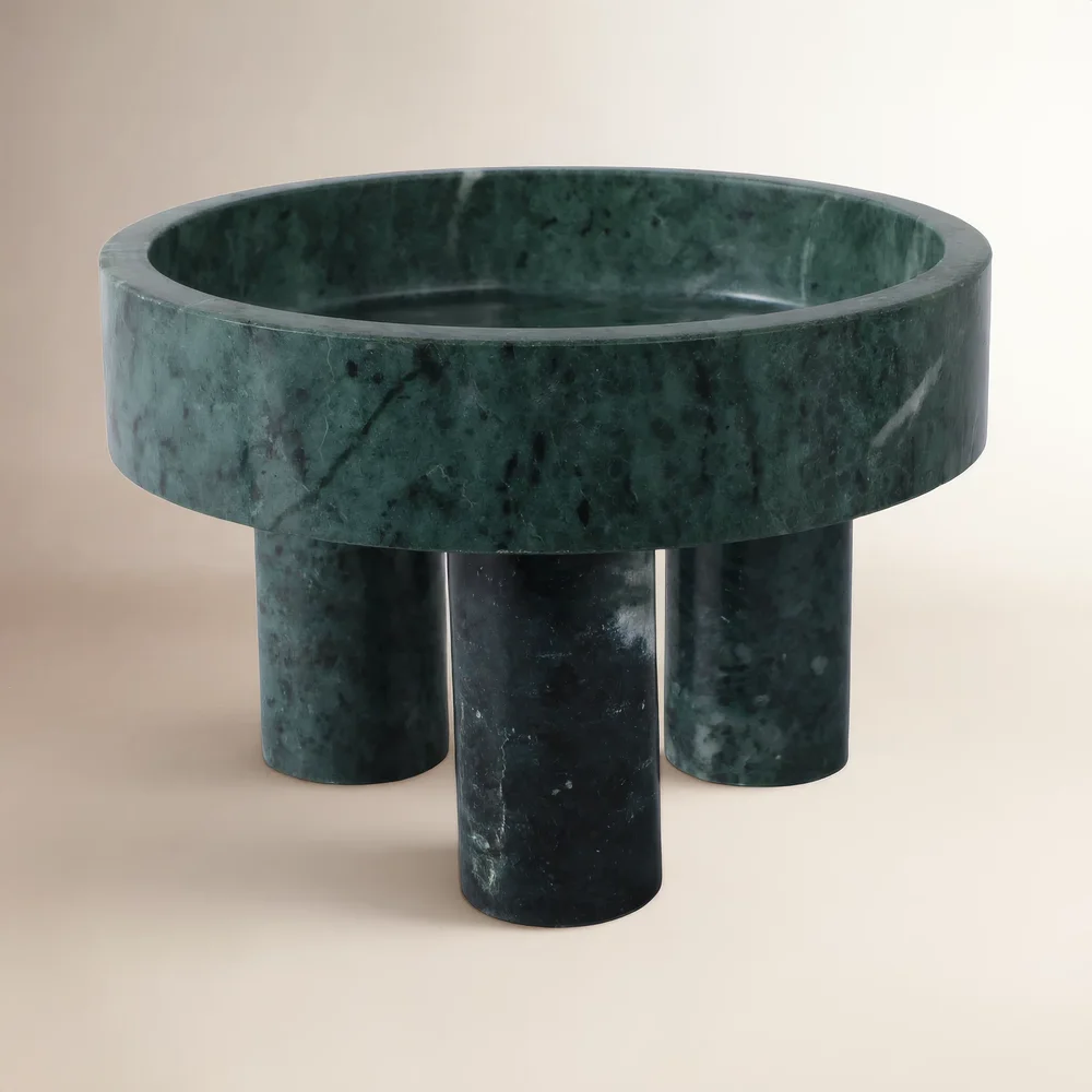 9X6" Marble Bowl On 3 Feet, Green