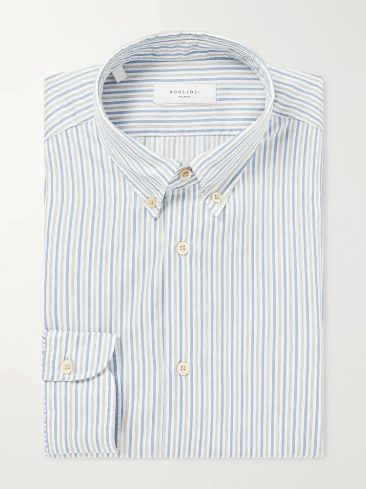 Button-Down Collar Striped Cotton Shirt