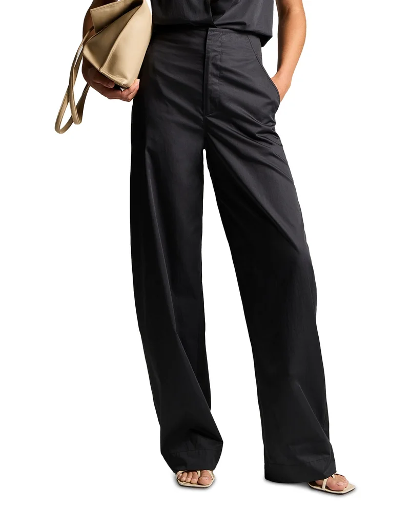 Cotton High Rise Elastic Waist Pants