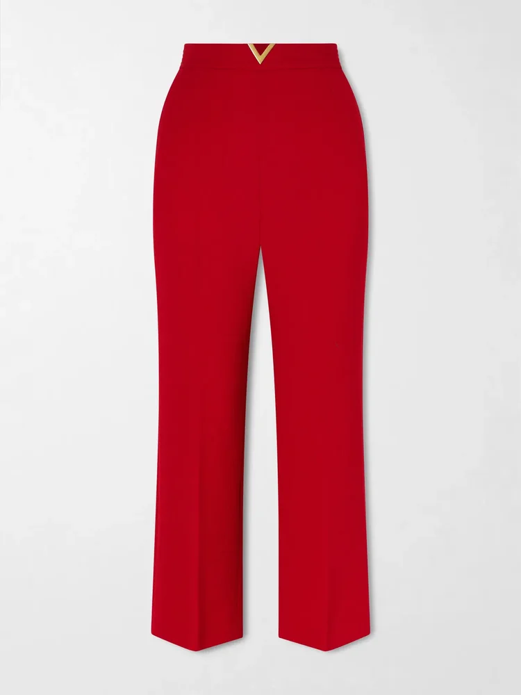 Embellished wool straight-leg pants
