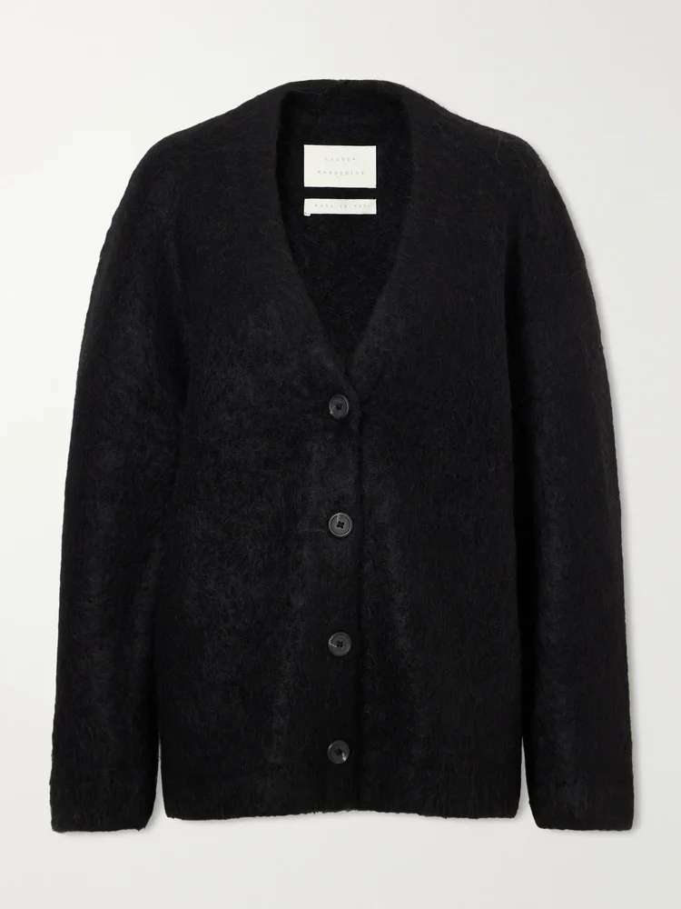 Brushed alpaca, Pima cotton and merino wool-blend cardigan