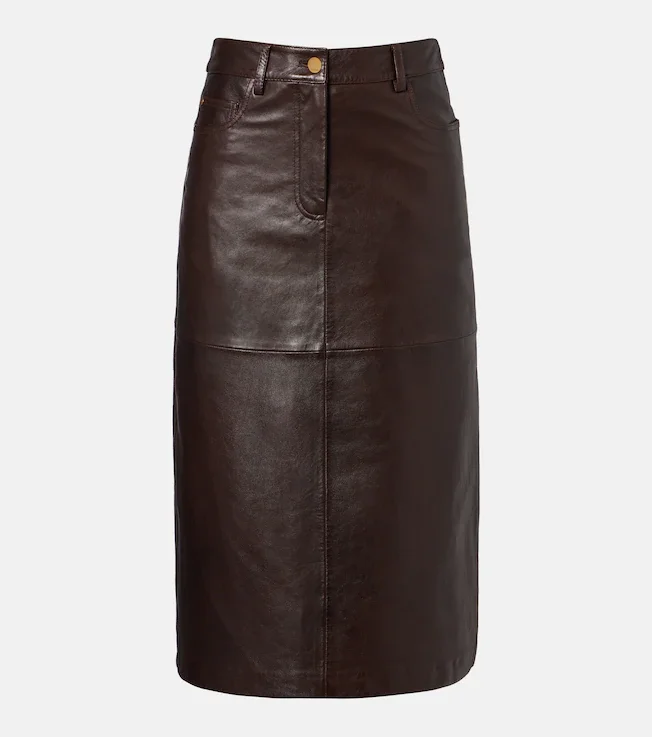 Leather midi skirt