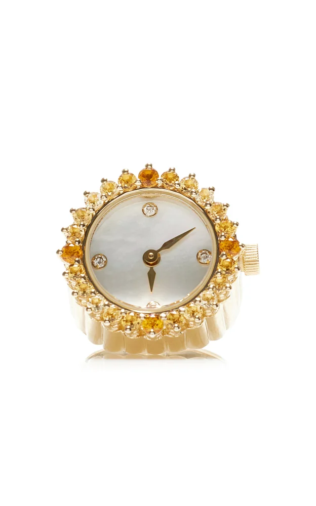 Exclusive Riviera 9K Yellow Gold Ombre Citrine Clock Ring