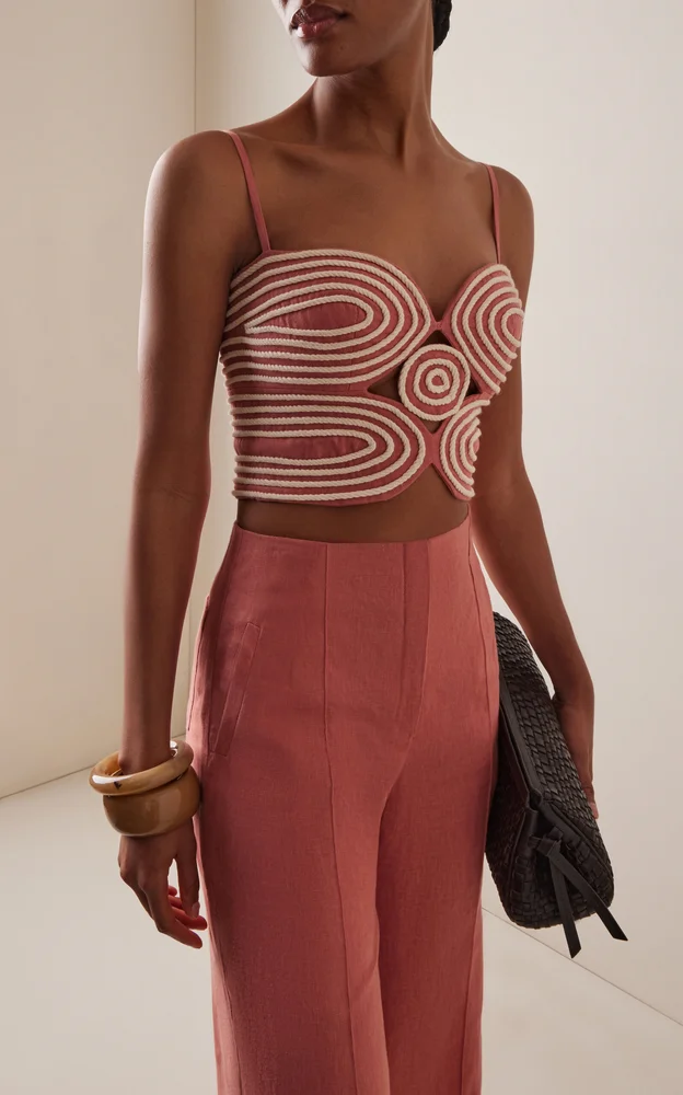 Baía Embroidered Linen Crop Top