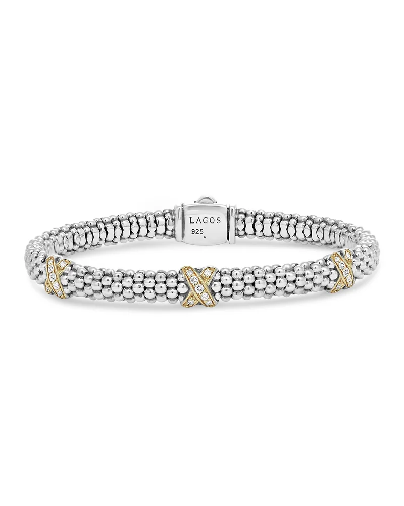 LAGOS 18K Gold & Sterling Silver Embrace Collection Diamond Rope Bracelet, 6mm
