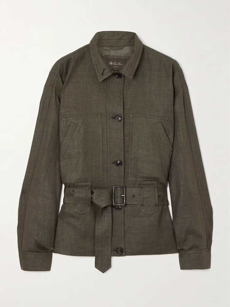 Jaylon belted linen and wool-blend jacket