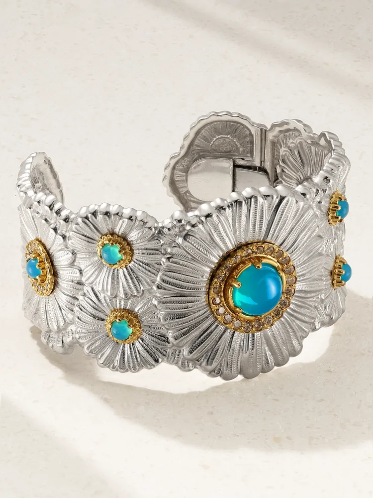 Daisy Blossoms gold-plated, agate and diamond cuff