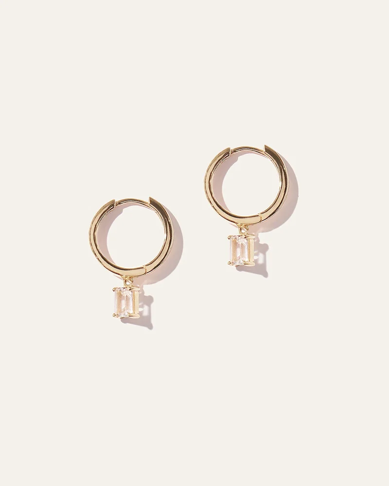 Emerald Cut Topaz Dangle Hoops in Gold Vermeil