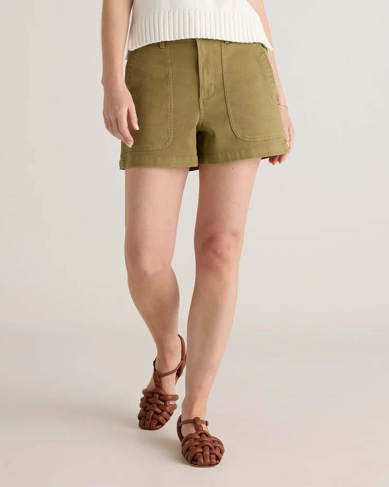 Women's Organic Stretch Cotton Twill Utility Short in Olive
