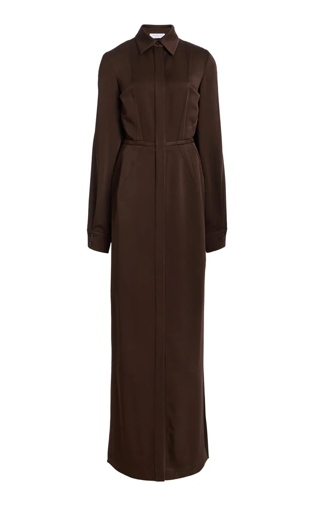 Slit Sleeve Techno Satin Maxi Dress