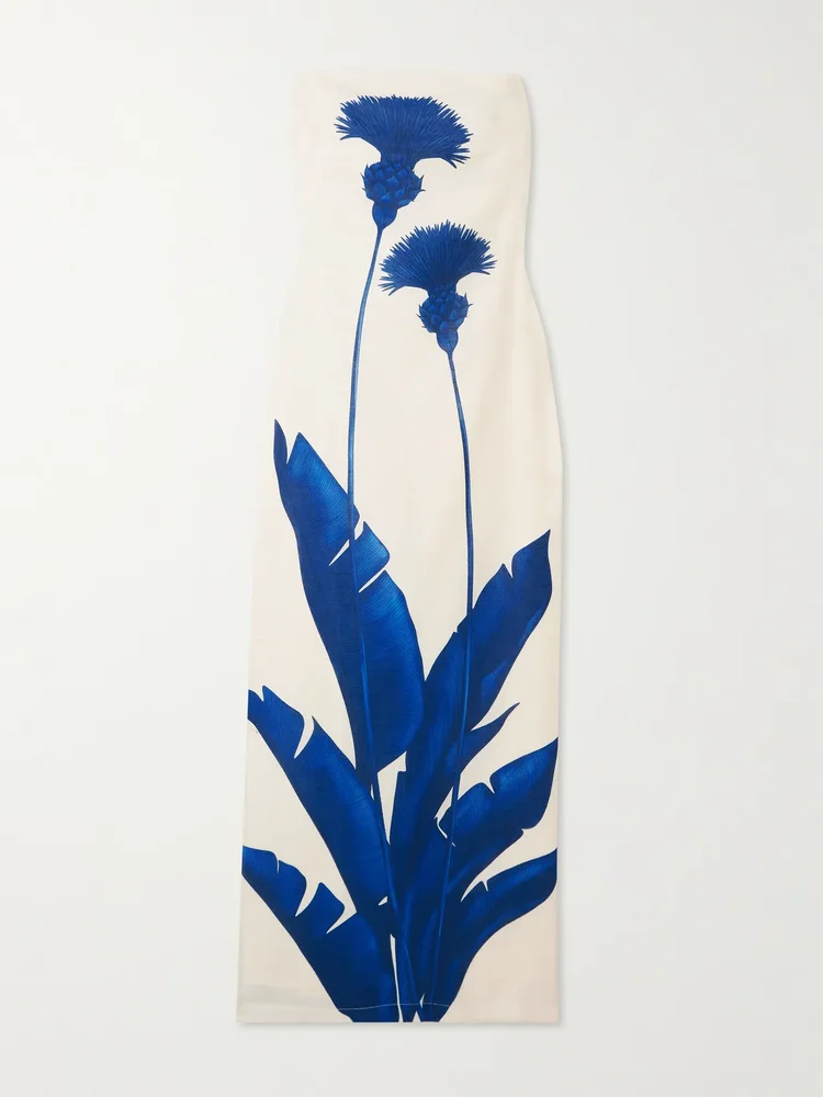 Costera strapless tie-detail floral-print linen maxi dress