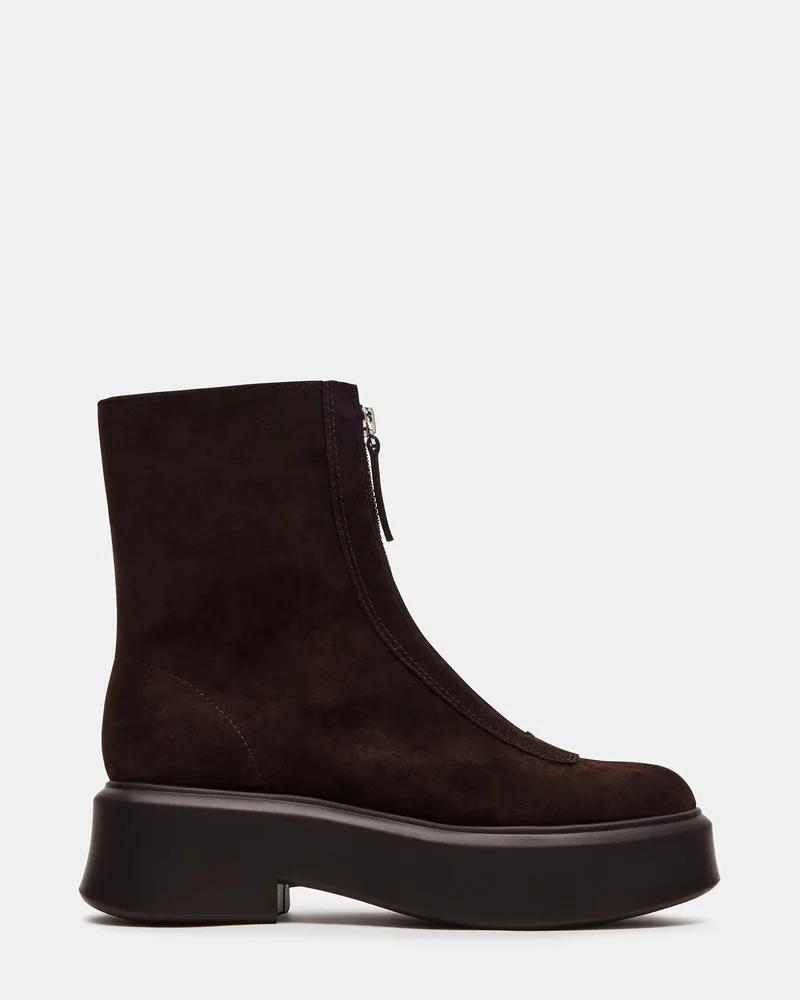 JONES Chocolate Brown Suede Zipper Lug Women's Ankle Boot
