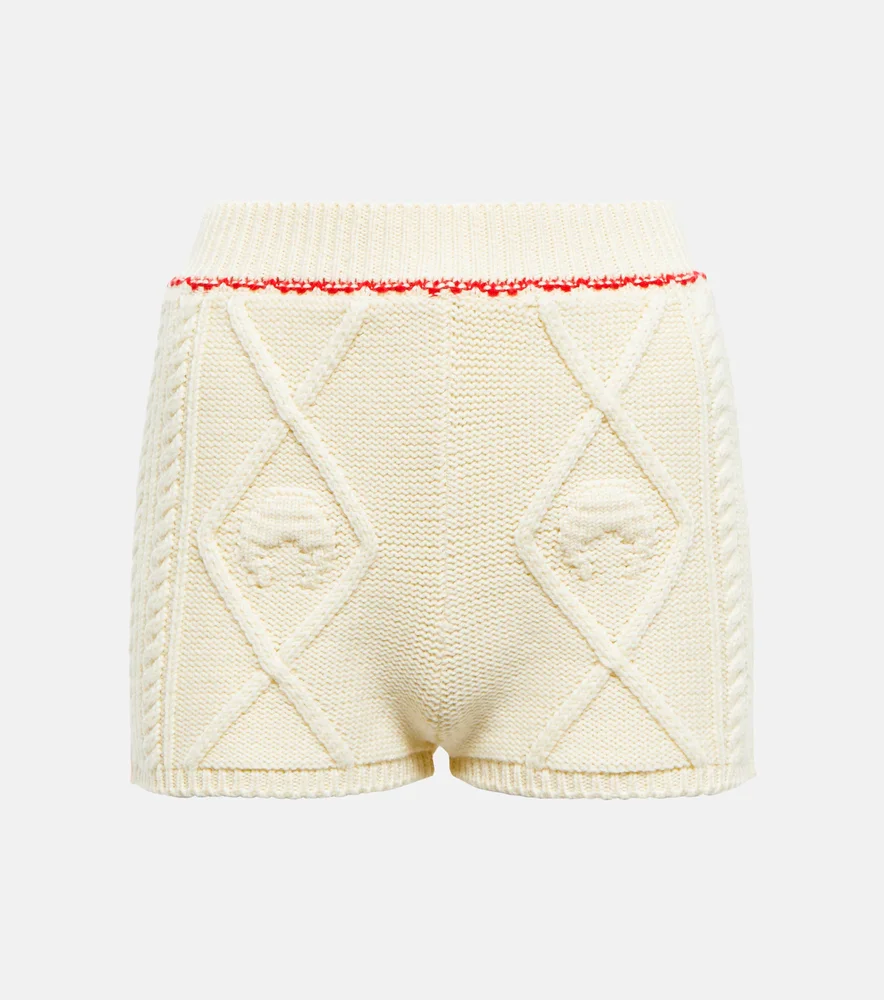 Cable-knit wool shorts