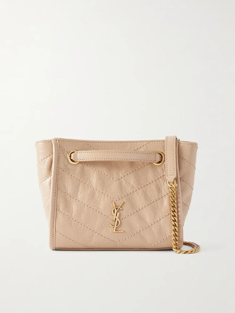 Niki Cassandre-embellished Matelassé Crinkled-Leather Shoulder Bag