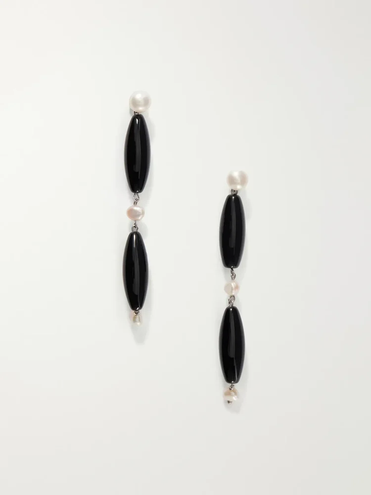 Nives onyx, mother-of-pearl sterling silver earrings