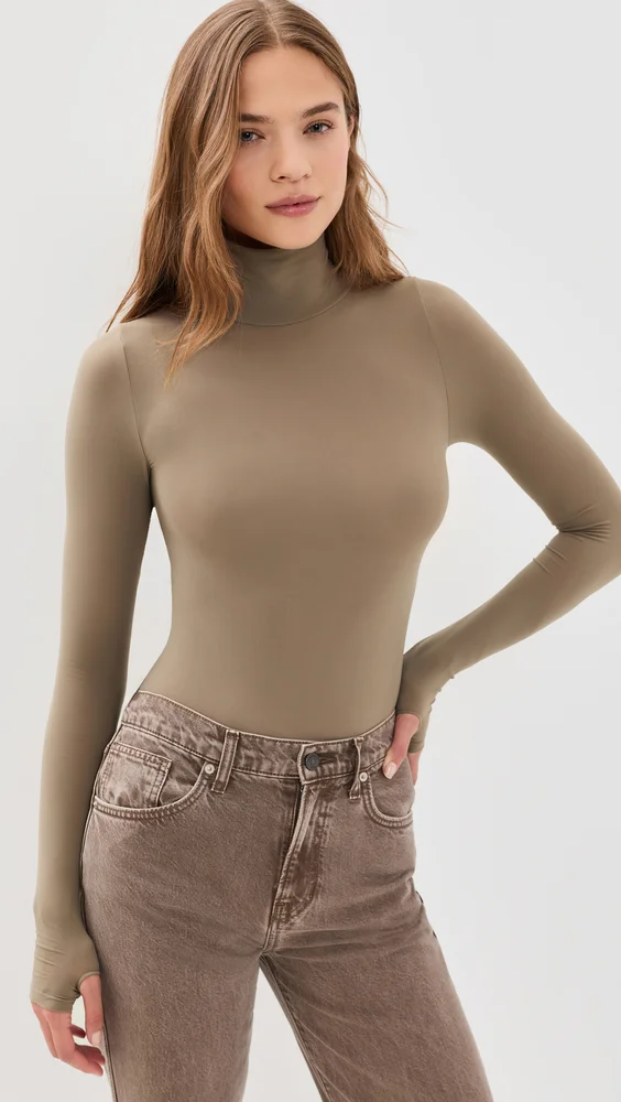 Ballet Turtleneck Thong Bodysuit with Thumbholes